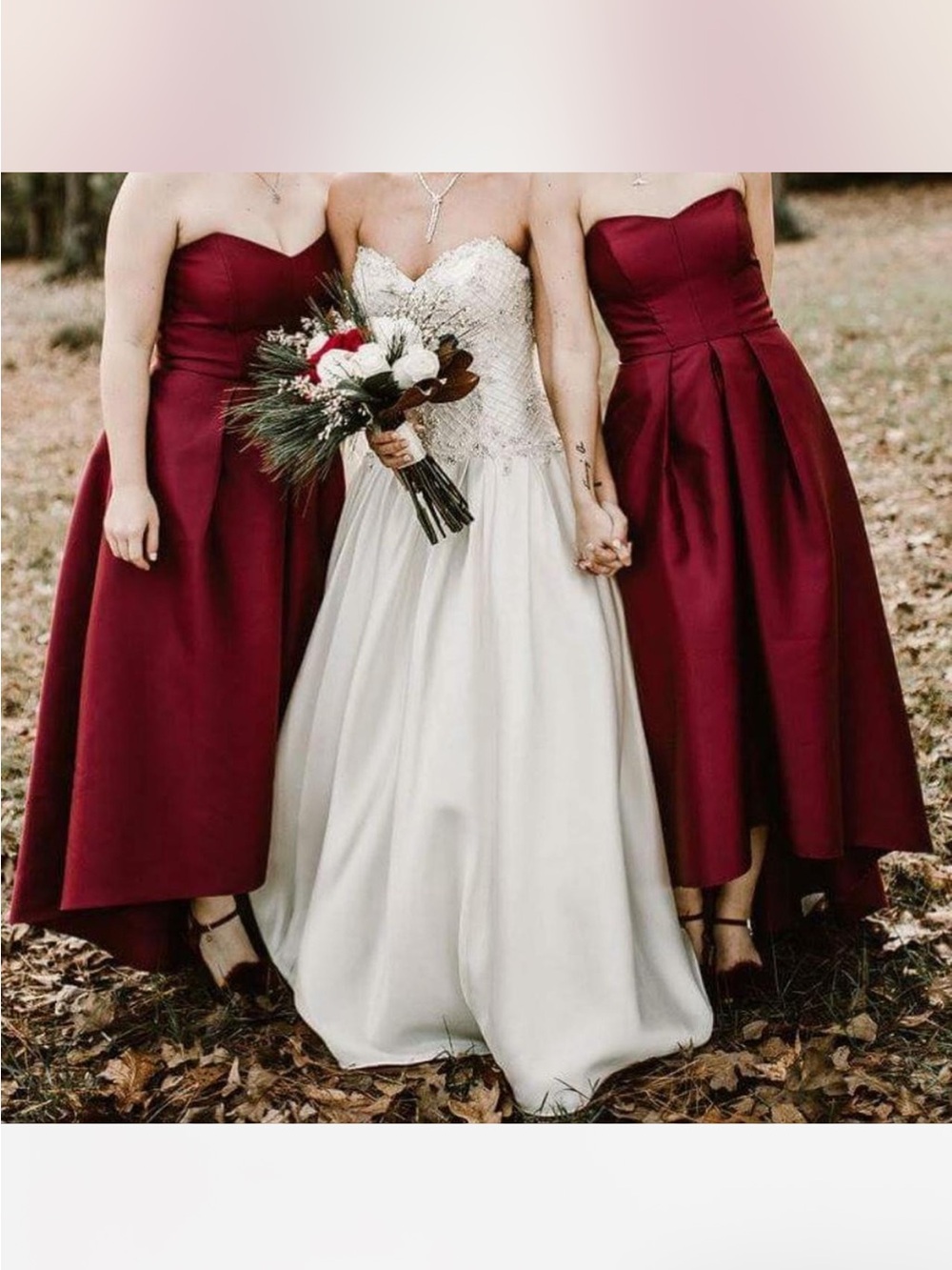 Alfred Sung Burgundy Satin Strapless Evening Dress with Corset Top High-Low Hem